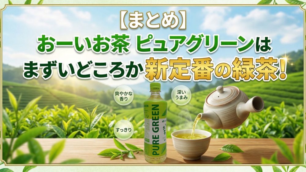 ピュアグリーンは、まずいどころか新定番の緑茶です。