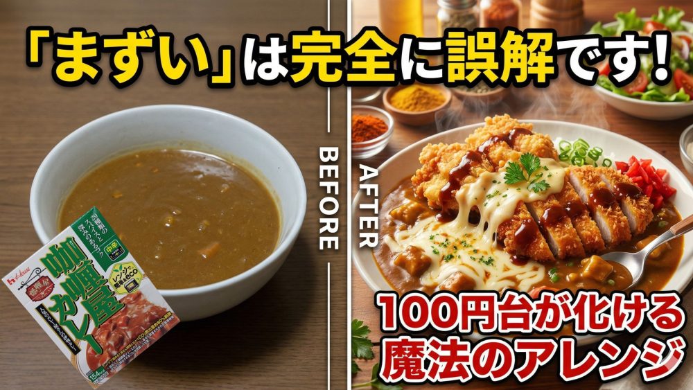 カリー屋カレーにトッピングをしたビフォー＆アフターの写真